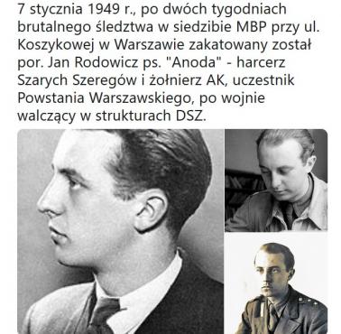 7 stycznia 1949 r., po dwóch tygodniach brutalnego śledztwa w siedzibie MBP przy ul. Koszykowej w Warszawie zakatowany ...
