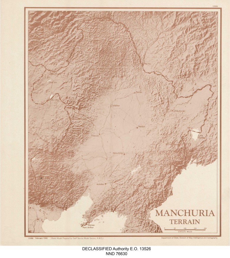 Mapa topograficzna (fizyczna) Mandżurii