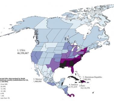 Procent potomków czarnoskórych w Ameryce Północnej