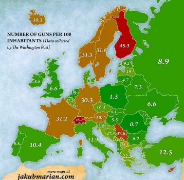Liczba broni na 100 osób w Europie