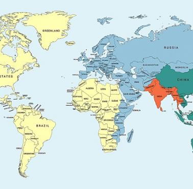 Świat podzielony na 4 regiony o tej samej populacji