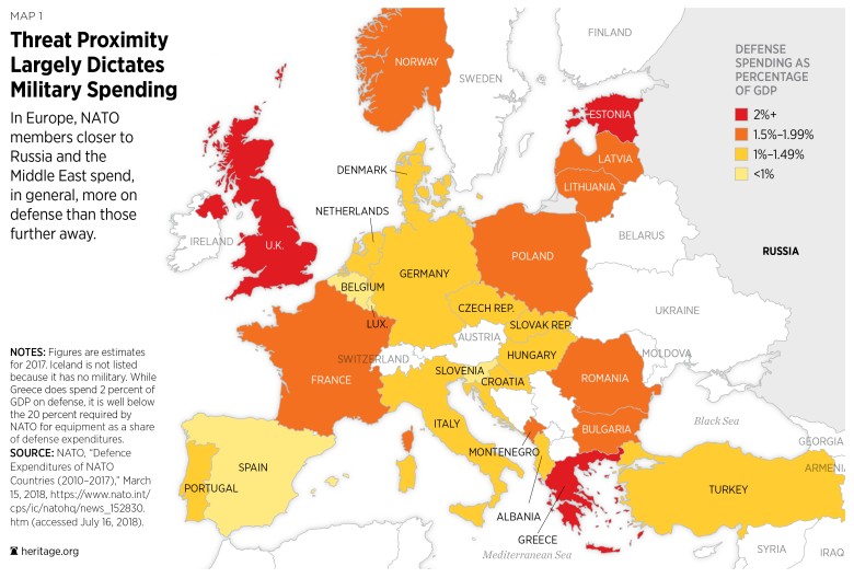 Mapa wydatków na obronę jako procent PKB