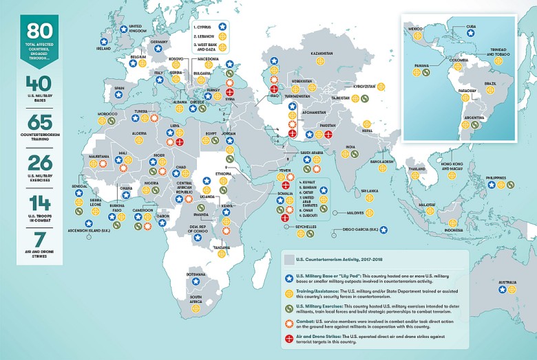 Mapa aktywności USA w walce z terroryzmem