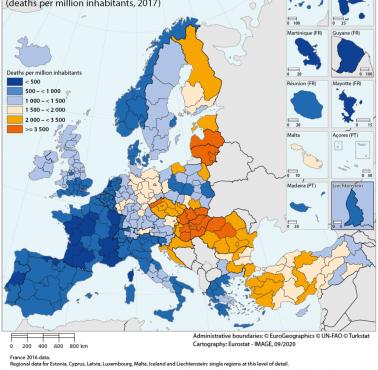 Śmiertelność spowodowana chorobami wieńcowymi (serca) w Europie, 2017