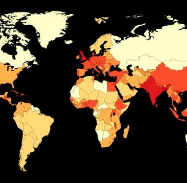 Gęstość zaludnienia każdego kraju