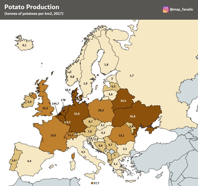 Najwięksi producenci ziemniaków w Europie, 2017