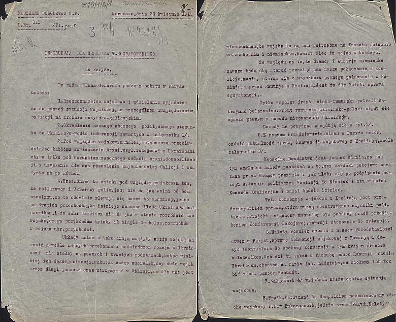 Instrukcja dla gen. Tadeusza Rozwadowskiego - szefa Polskiej Misji Wojskowej w Paryżu, 1919