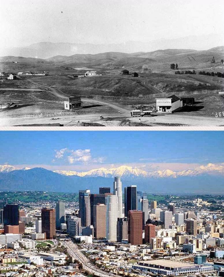 Śródmieście Los Angeles sfotografowane w 1901 roku i ponownie w 2001 roku