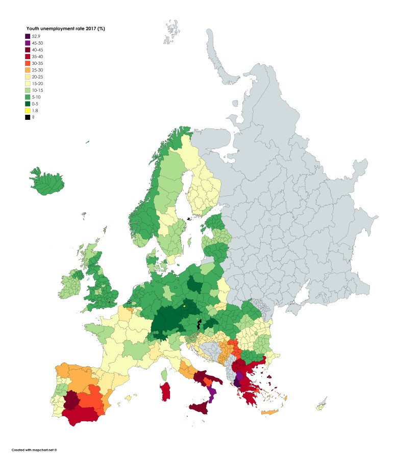 Wskaźnik bezrobocia młodzieży 2017, EU