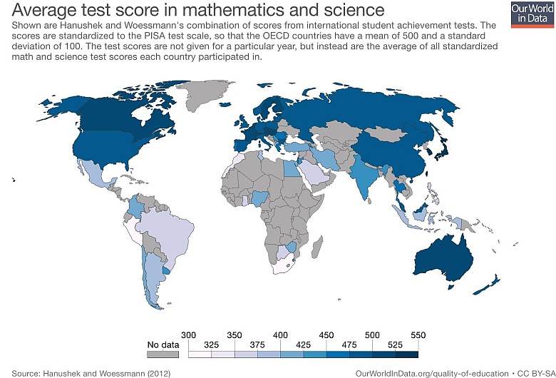 Wyniki z nauki matematyki dla każdego kraju
