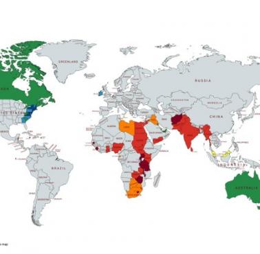 Aktualny PKB na mieszkańca byłych terytoriów rządzonych przez Imperium Brytyjskie (źródło: Bank Światowy, MFW, ONZ)