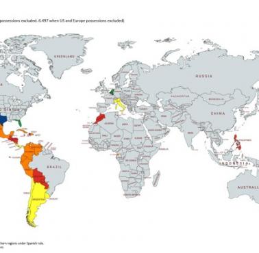 Aktualny PKB na mieszkańca byłych terytoriów rządzonych przez imperium hiszpańskie (źródło: Bank Światowy, MFW, ONZ)