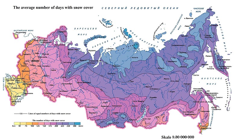 Liczba dni z pokrywą śnieżną w Rosji