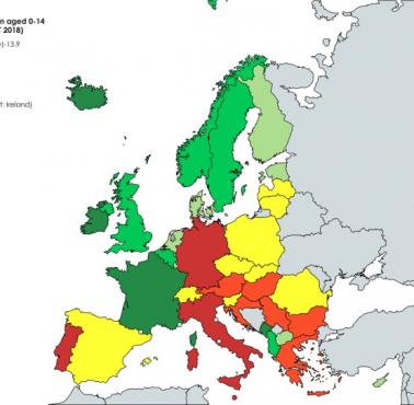 Populacja dzieci w wieku 0-14 lat w krajach europejskich, 2018