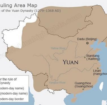 Mapa Chin w czasach dynastii Yuan w czasach panowania wnuka Czyngis-chana - Chana Kubilaja