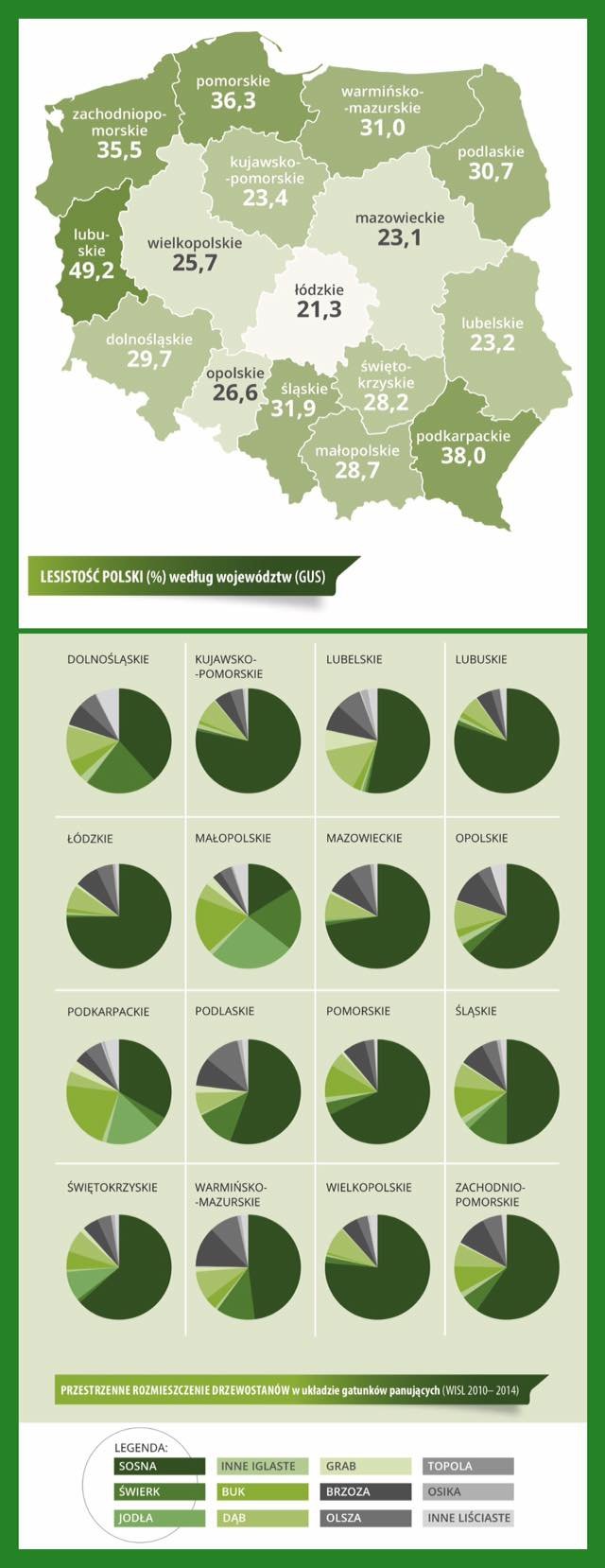 Lesistość Polski wg województw