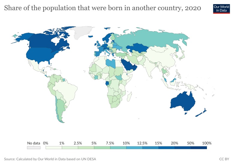 Odsetek imigrantów jako odsetek ludności, 2020