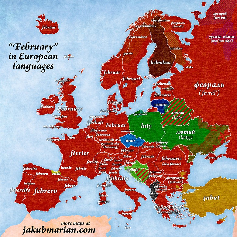 Słowo luty w różnych europejskich językach