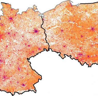 Mapa gęstości zaludnienia Niemiec i Polski