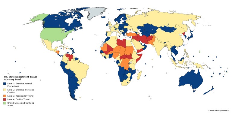 Sugestie dotyczące podróżowania dla obywateli USA wydawane przez Departament Stanu, 02.2019