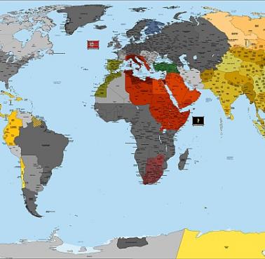 Mapa świata z książki "Człowiek w Wysokim Zamku", w której Niemcy wygrywają II wojnę
