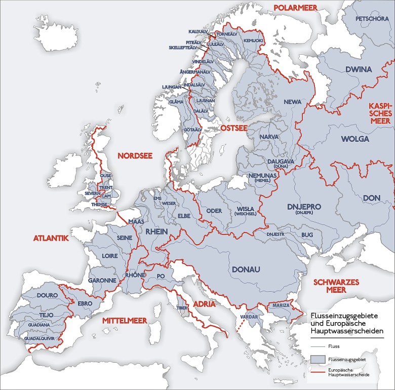 Dorzecza (zlewiska) największych europejskich rzek
