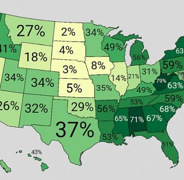 Procent pokrycia lasów w każdym stanie USA