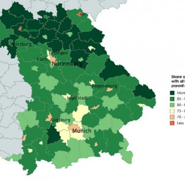 Udział nowo narodzonych dzieci w Bawarii z co najmniej jednym rodzicem niemieckim