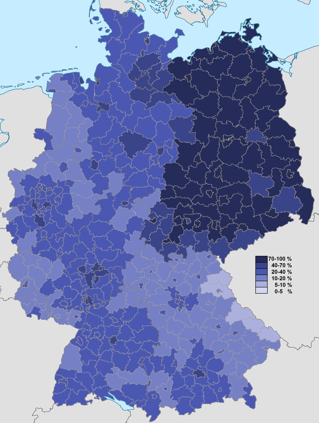 Odsetek ateistów i osób niereligijnych w Niemczech