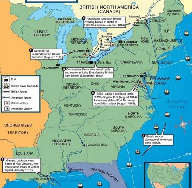 Mapa wojny Wielkiej Brytanii z USA w 1812 roku