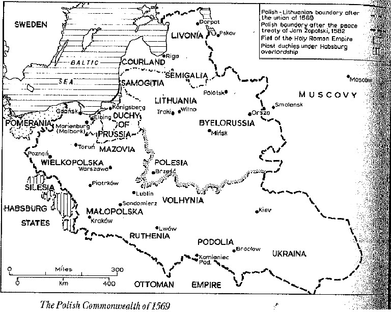 Mapa Rzeczypospolitej z 1569 r. z książki Adama Zamoyskiego Droga polska (The Polish Way)