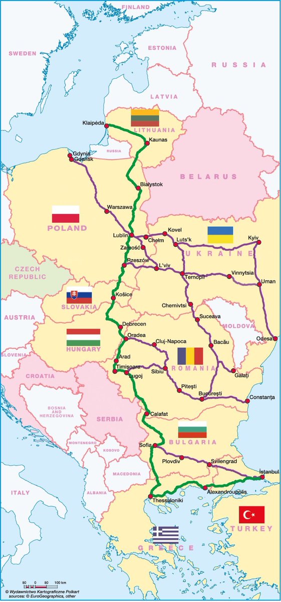 Infrastruktura kolejowa (główne arterie) w Polsce, 2018