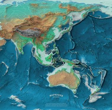 Reliefowa mapa Azji i Australii