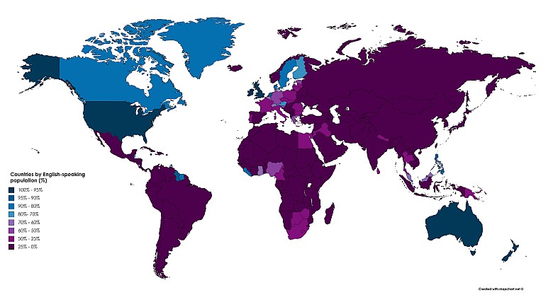 Kraje według populacji anglojęzycznej (%)