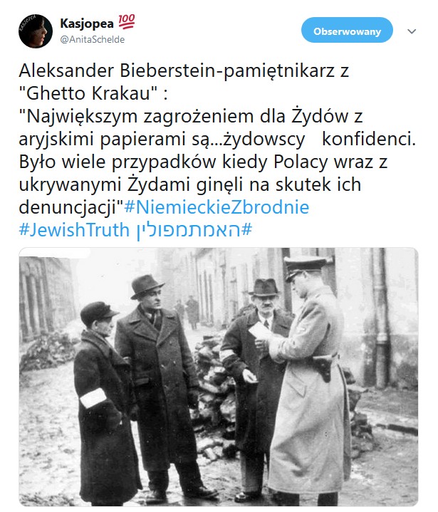 Aleksander Bieberstein-pamiętnikarz z Ghetto Krakau : Największym zagrożeniem dla Żydów z aryjskimi papierami są...
