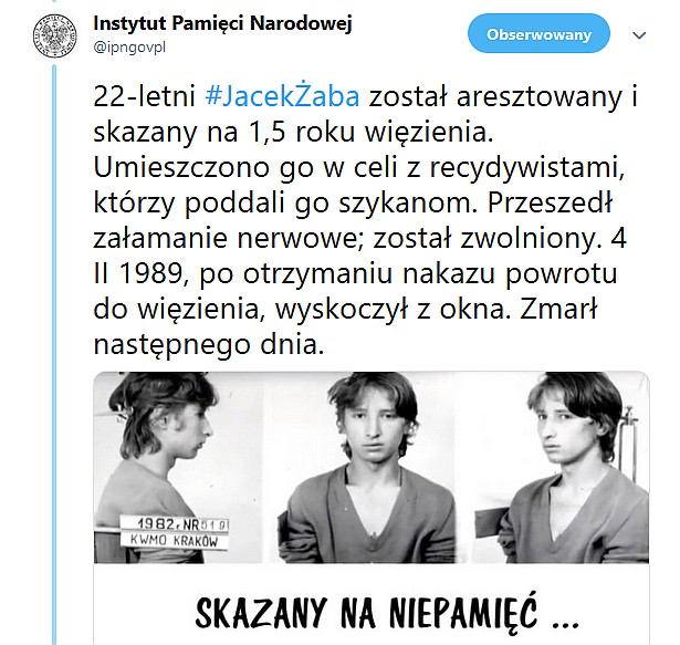 22-letni Jacek Żaba został aresztowany i skazany na 1,5 roku więzienia ...