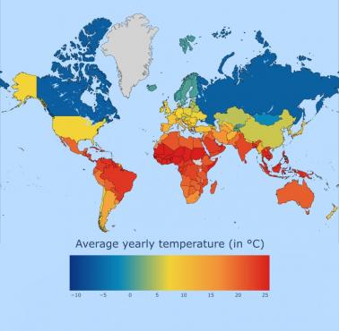 Średnia roczna temperatura w poszczególnych państwach świata