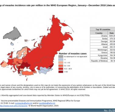 Wskaźnik występowania odry w Europie w 2018 r. (Raport WHO)