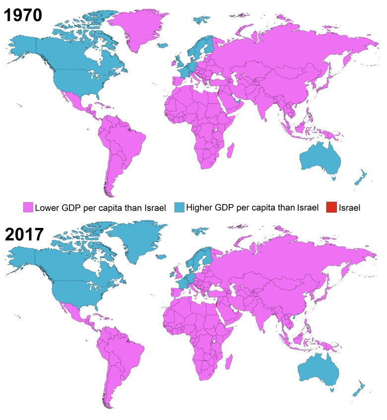 PKB Izraela na mieszkańca w 1970 i 2016 roku
