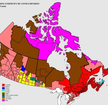 Najliczniejsza mniejszość etniczna w Kanadzie z podziałem na hrabstwa, 2006