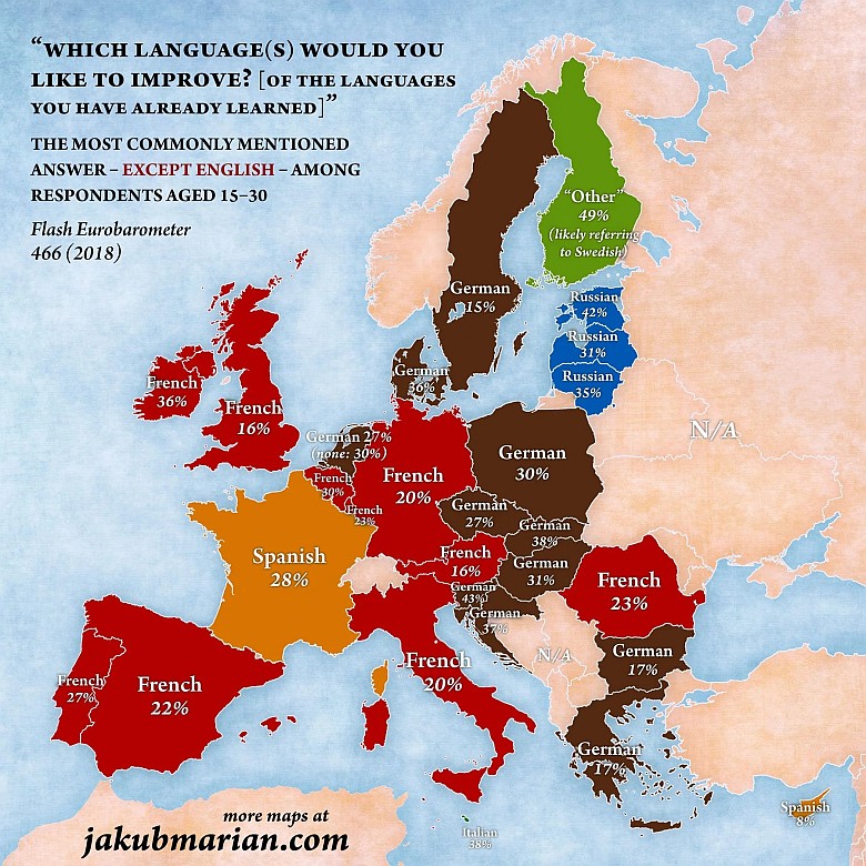 Jakiego języka chcą się uczyć młodzi Europejczycy (15-30 lat)
