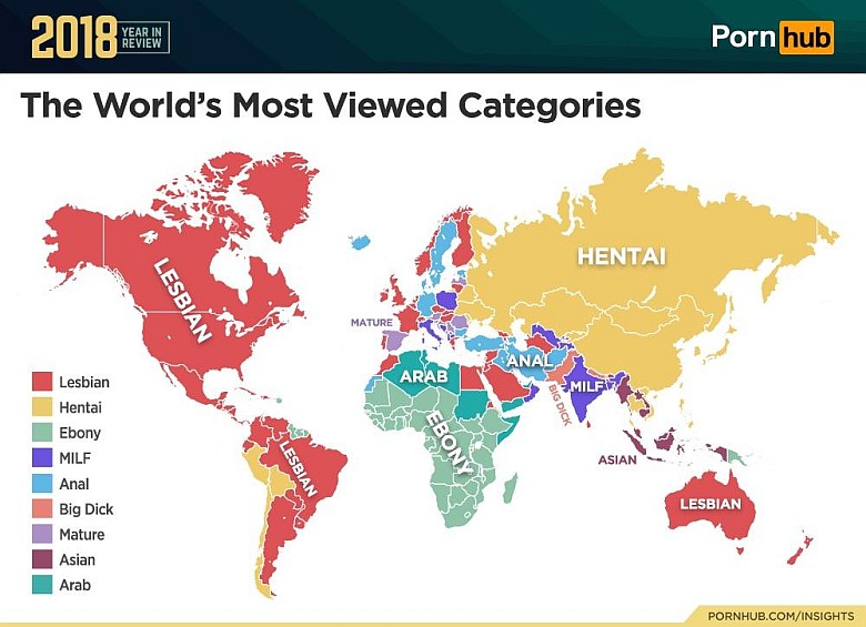 Najpopularniejsze hasła wyszukiwane w popularnym serwisie dla dorosłych na świecie, 2018