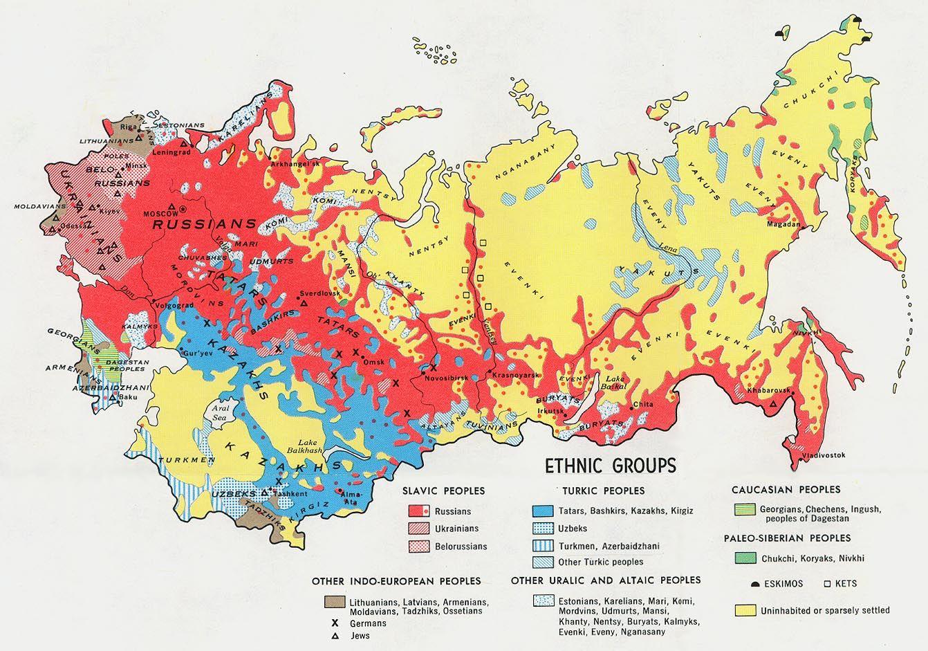 Mapa etniczna ZSRR, 1967, 1974