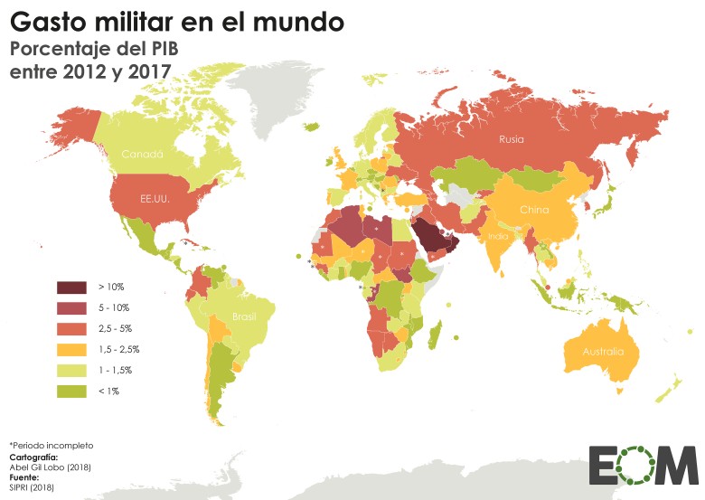 Wydatki wojskowe jako odsetek PKB, 2017