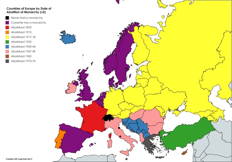 Kraje Europy według daty zniesienia monarchii cz.2