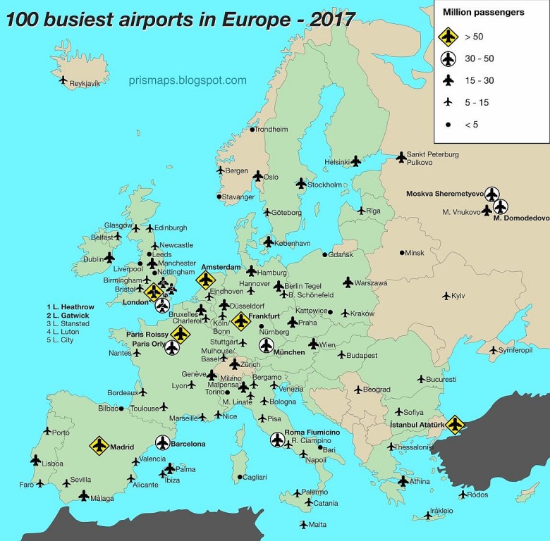 Największe porty lotnicze w Europie, 2017
