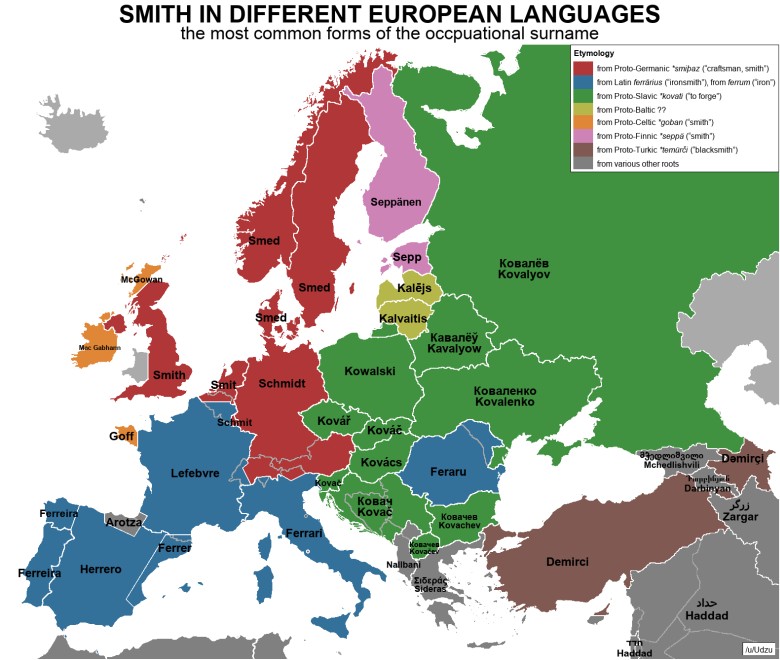 Nazwisko Smith w różnych językach europejskich