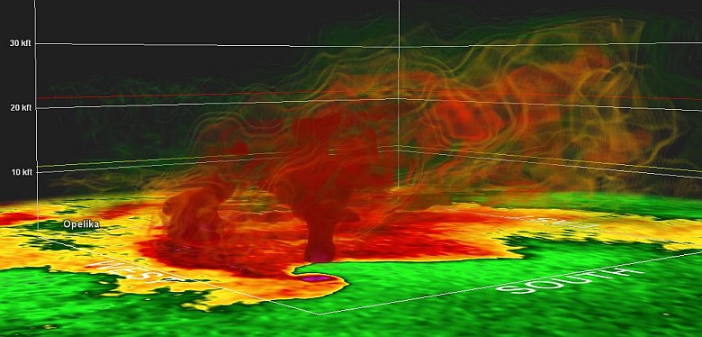 Tornado z Alabamy (3.3.2019) na zdjęciu 3d