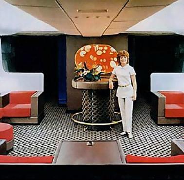 Salon w I klasie w liniach American Airlines, samolot Boeing 747, 1971