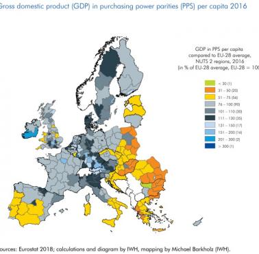 Produkt krajowy brutto w parytetach siły nabywczej na mieszkańca 2016, UE-28